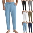 thumbnail image 1 of Frostluinai Linen Pants for Men Drawstring Elastic Waist Baggy Straight Leg Pants Solid Lightweight Beach Vacation Pants with Pocket, 1 of 5