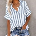 thumbnail image 1 of Frostluinai Linen Shirts for Women Button Down Shirts Lapel Collar Short Sleeve T Shirts Casual Striped Tops Loose Fit Work Blouses Tees, 1 of 9
