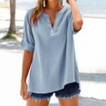 thumbnail image 1 of Frostluinai Linen Shirts for Women Rolled Sleeve V Neck T Shirts Solid Color Lounge Tops Loose Fit Tees Light Weight Summer Tshirts Gifts for Women, 1 of 4
