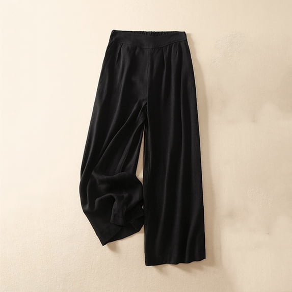 Frostluinai Linen Wide Leg Pants for Women Elastic Waist Baggy Straight Leg Pants Solid Lounge Palazzo Pants Plus Size Comzy Work Tourses with Pocket