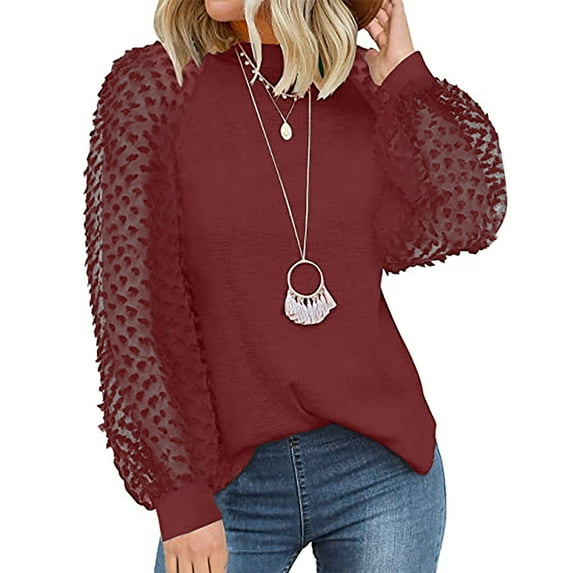 Frostluinai Long Sleeve Shirts For Women Plus Size Work Tops Business Casual Loose Lace Blouse Shirts Crew Neck Pull Over Sweatershirt