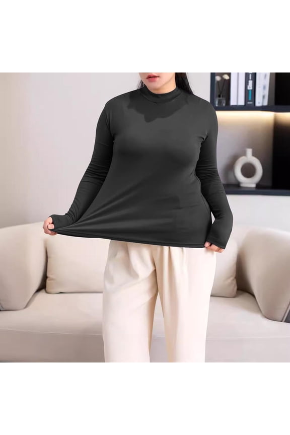 Long Sleeve Shirts for Women Plus Size Mock Neck Stretch Tops Basic Solid Color T Shirts Soft Loungewear Slim Fit Blouses Tees