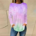 thumbnail image 1 of Frostluinai Long Sleeve Tops for Women Fashion Tie Dye Tunic Shirts Round Neck Fall T Shirts Lounge Curved Hem Pullover Plus Size Lightweight Blouses, 1 of 4