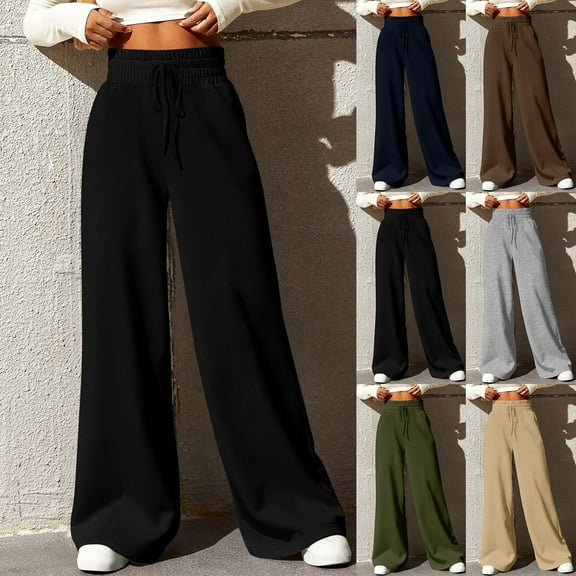 Frostluinai Lounge Pants for Women High Elastic Waist Drawstring Sweatpants Solid Open Bottom Baggy Wide Leg Joggers Comzy Loungewear