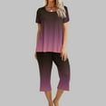 thumbnail image 1 of Frostluinai Lounge Sets for Women Gradient Tracksuits Two Piece Short Sleeve Shirts Baggy Wide Leg Capris Lightweight Sweatsuits with Pocket, 1 of 9