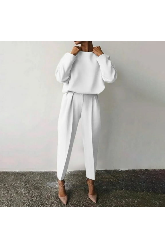 Lounge Sets for Women Long Sleeve Round Neck Pullover Harem Pants Baggy Fall Tracksuits 2 Piece Lightweight Sets Womens Gifts