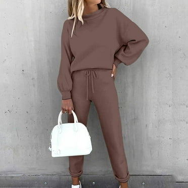 Frostluinai Lounge Wear for Women 2 Piece Set Long Sleeve Sweatshirts Drawstring Pants Solid Fall Tracksuit Sets Loose Fit Sweatsuits Sets