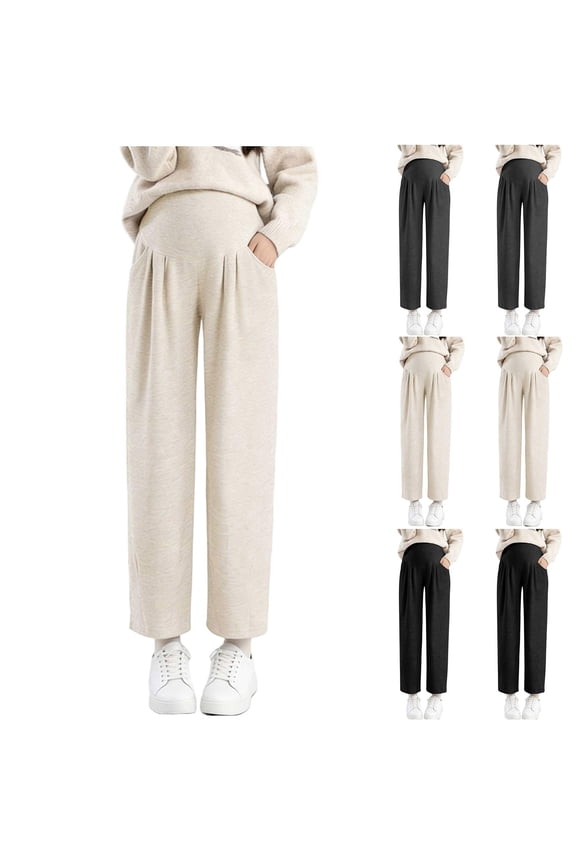 Maternity Clothes for Women Plus Size Over The Belly Pregnancy Pants Solid Baggy Wide Leg Cropped Pants Trousers with Pocket