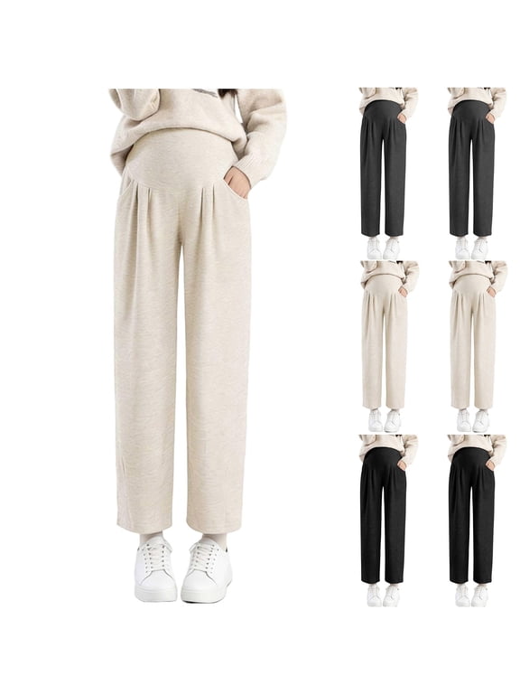 Maternity Clothes for Women Plus Size Over The Belly Pregnancy Pants Solid Baggy Wide Leg Cropped Pants Trousers with Pocket