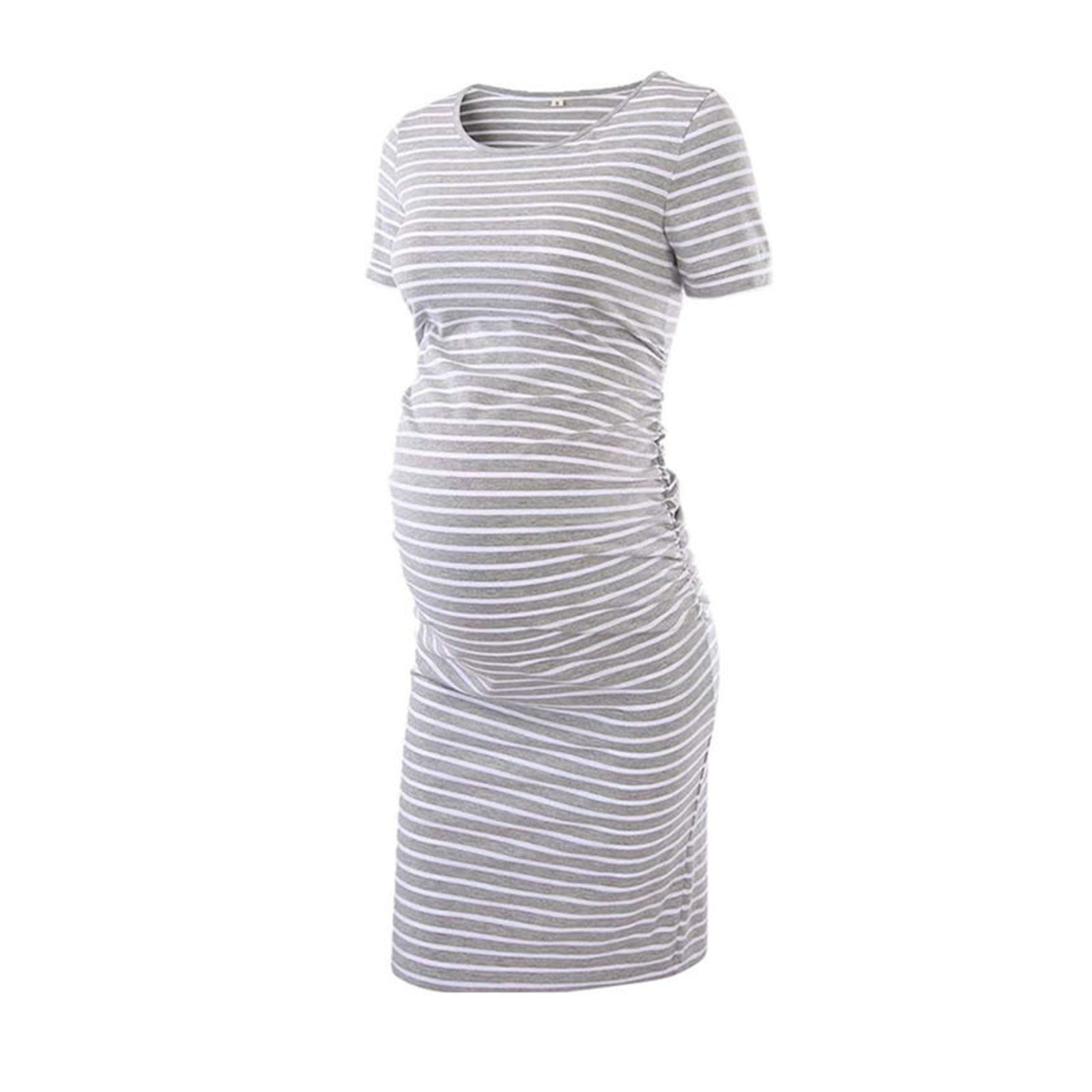 Frostluinai Maternity Dress For Photoshoot Summer Savings Clearances Short Sleeve -Feeding Pregnant Maternity Nursing Dress Bodycon Pregnancy Scoop Neck Ruched Midi Fitted Dresses For Women 2022