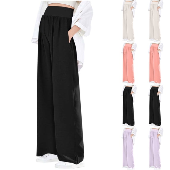 Frostluinai Maternity Pants for Work Women's Wide Leg Over Belly Pregnancy Pants Casual Stretchy Trousers Dress Business Pants with Pocket