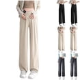 thumbnail image 1 of Frostluinai Maternity Ribbed Knit Yoga Pants Over The Belly Stretchy Work Slack Pregnancy Straight Wide Leg Lounge Trousers, 1 of 6