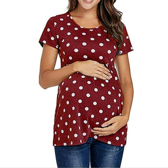 Frostluinai Maternity Shirts,Maternity Tops Ity Casual Short Sleeve Dot Print T Shirt Tops Pregnant Tunic Maternity Shirts For Women