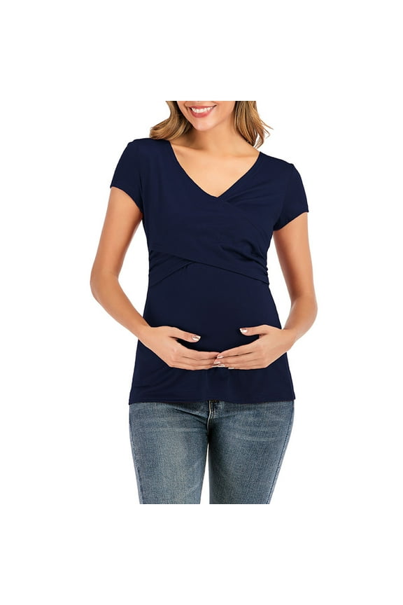 Maternity Shirts,Women'S Maternity Nursing Tops Short Sleeve V Neck Breastfeeding Tee Shirts Tops