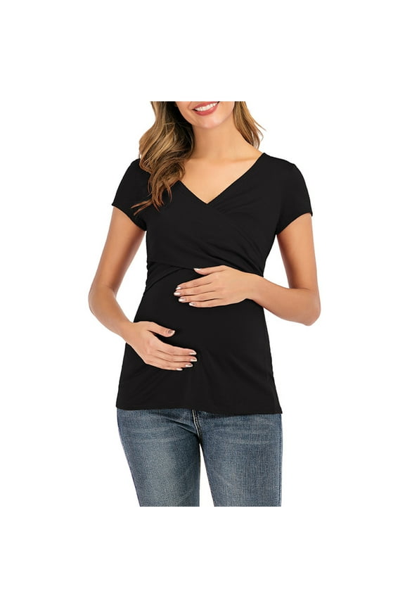 Maternity Shirts,Women'S Maternity Nursing Tops Short Sleeve V Neck Breastfeeding Tee Shirts Tops