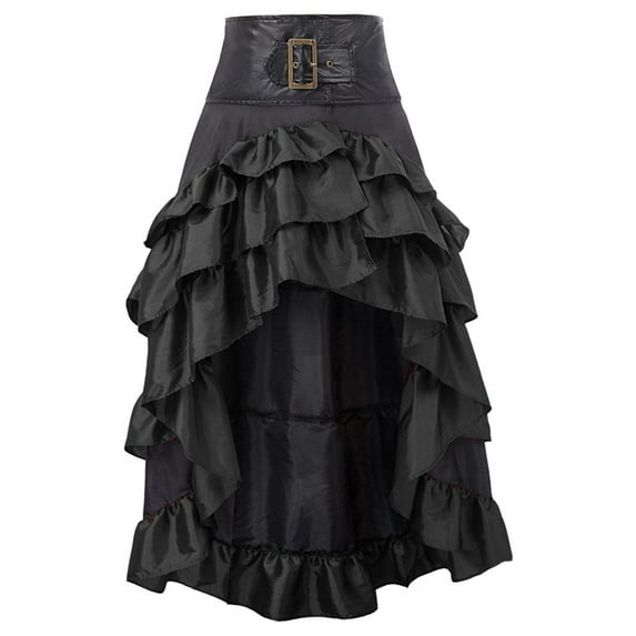 Frostluinai Medieval Goth Steampunk Skirt For Women High Waist Renaissance Skirt Pirate Midi A-Line Skirt Ruffles Layered Punk Gothic Splicing Pleated Skirts Irregular Hem Ankle-Length Cupcake Skirt