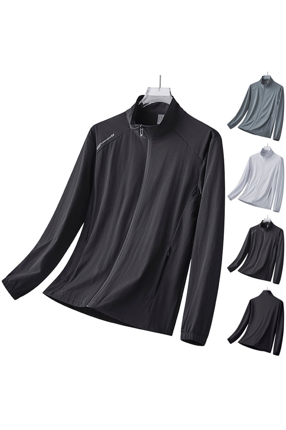 Men Sun Protection Shirts with Zipper Pocket Long Sleeve Stand Collar UV Jackets Full Zip Lightweight Hiking Fishing Jackets