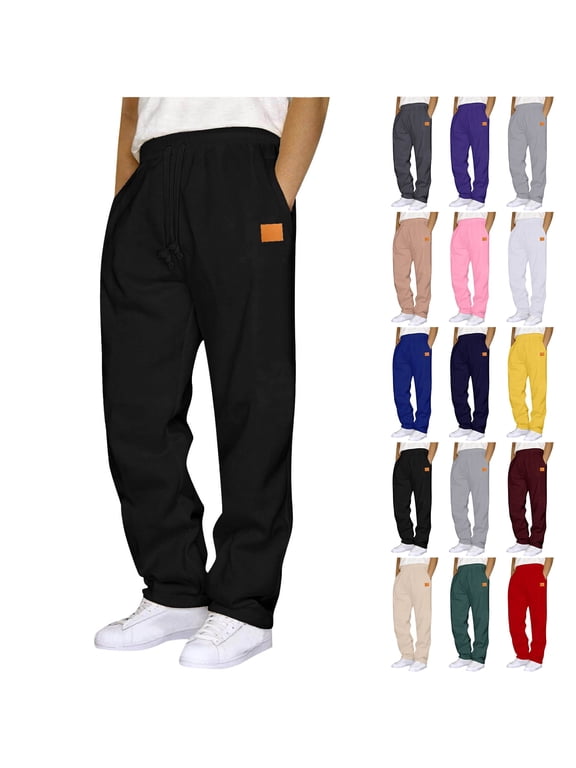 Men's Athletic Pants Running Workout Joggers Solid Elastic Drawstring Waist Lightweight Gym Jogging Track Casual Sweatpants with Pockets