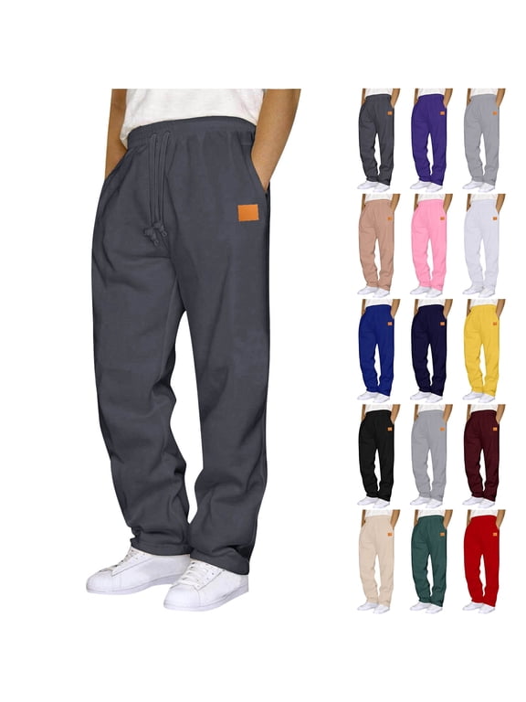 Men's Athletic Pants Running Workout Joggers Solid Elastic Drawstring Waist Lightweight Gym Jogging Track Casual Sweatpants with Pockets