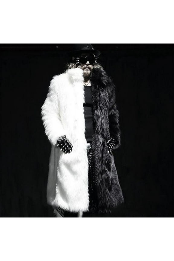 Men's Faux Fur Winter Coats Open Front Fuzzy Warm Long Jackets Stand Collar Long Sleee Fuffly Overcoats Plus Size Outerwear