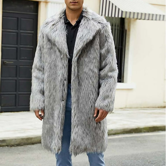 Frostluinai Men's Faux Fur Winter Coats Oversized Notck Lapel Collar Warm Jackets Fluffy Open Front Long Sherpa Jackets Fuzzy Outerwear
