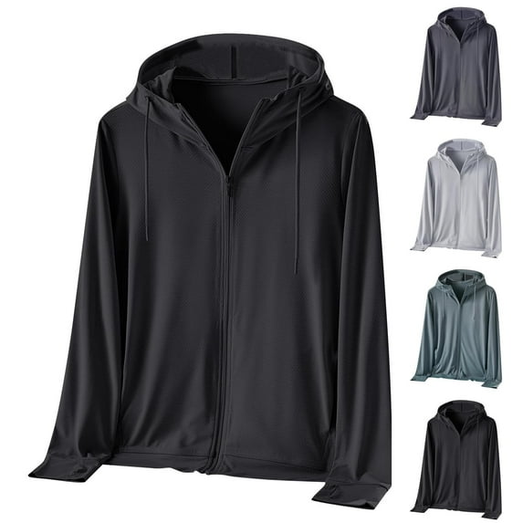 Frostluinai Men's Zip Up Hooded Sun Shirt Drawstring Protection Jacket Long Sleeve Solid SPF UV Hoodies Lightweight Outdoor Jackets