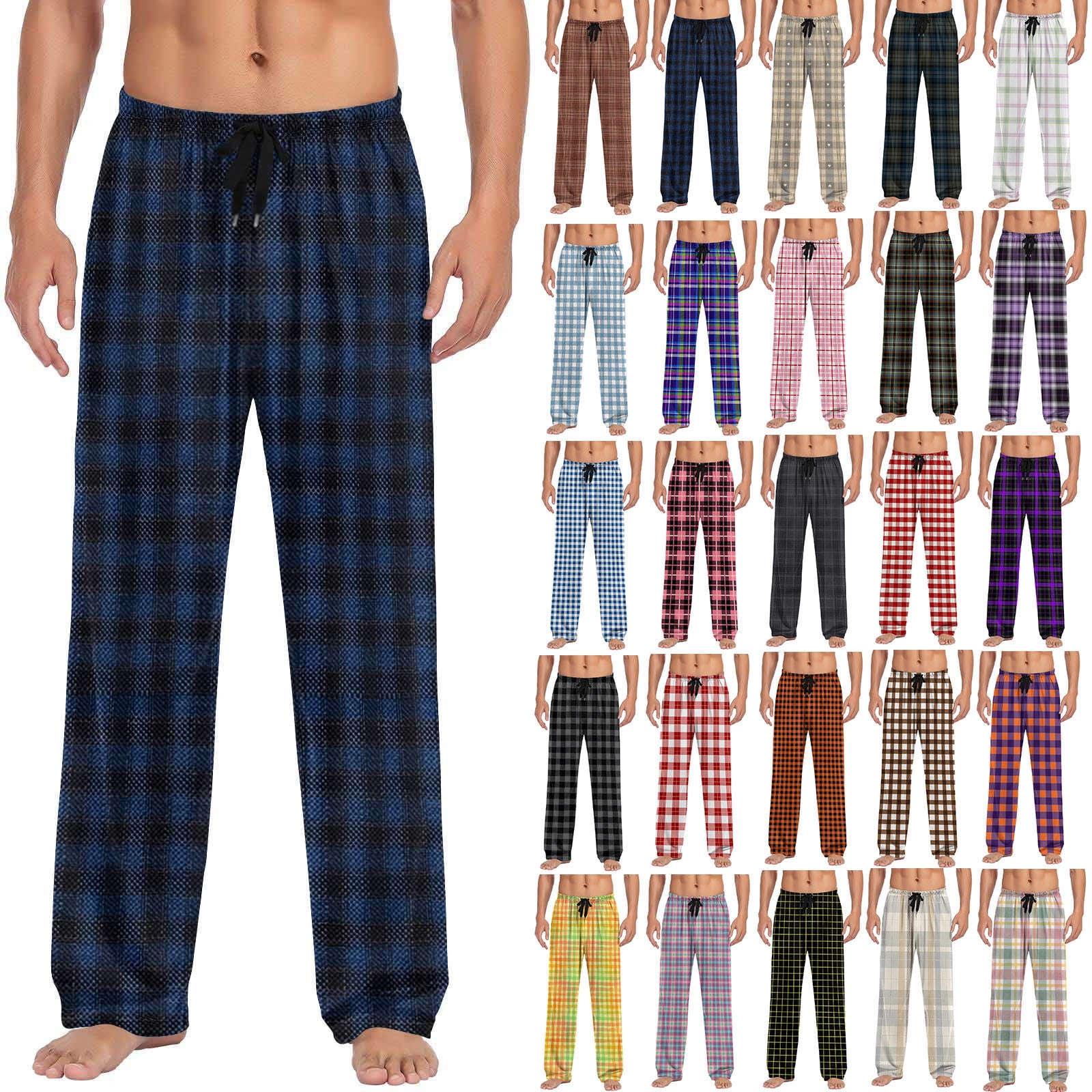 Frostluinai Mens Flannel Pajama Pants Color Block Plaid Lounge Pj ...