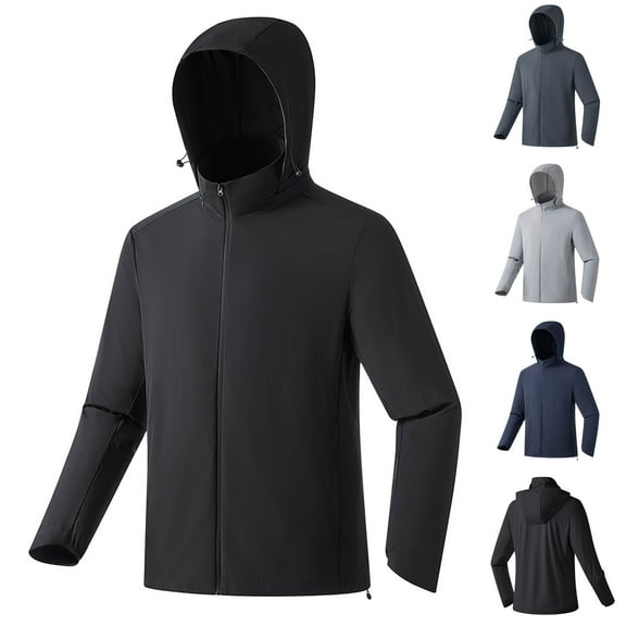 Frostluinai Mens Hiking Sun Shirt with Pockets Long Sleee Zip Up Protection Hooded Jackets Solid Lightweight Outdoor Jackets with Pocket