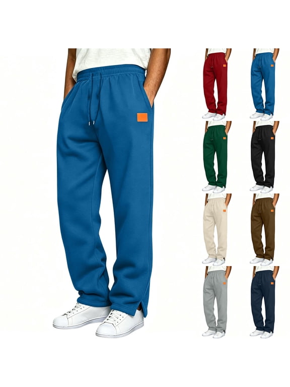 Mens Sweatpants Split Hem Joggers Thin Fleece Line Track Pants Casual Workout Running Sweat Pants with Pocket Elastic Waist Drawstring S-3XL