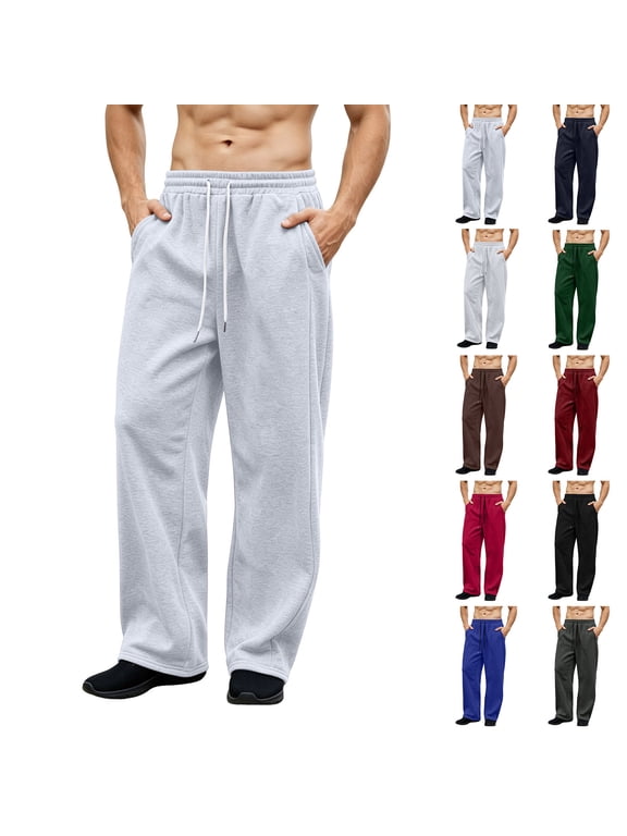 Mens Wide Leg Sweatpants with Pocket Baggy Open Bottom Joggers Elastic Waist Drawstring Lightweight Fall Running Pants XS-XXL