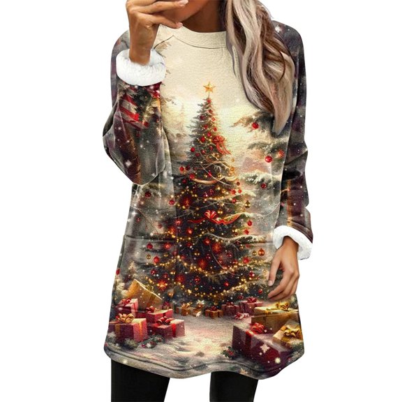 Frostluinai Merry Christmas Sweatshirts Women Xmas Tree Graphic Long Pullover Long Sleeve Crewneck Ugly Sweatshirts with Pocket
