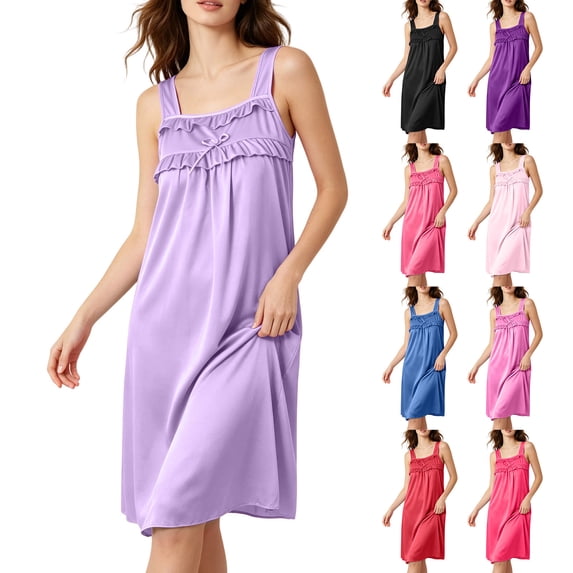 Frostluinai Nightgowns for Women Sleeveless House Dress Ruffle Nightshirt Wide Strap Sleep Shirts Sleepwear Comfy Soft Mini Pajamas Dress