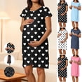 thumbnail image 1 of Frostluinai Nursing Dress Summer Short Sleeve Breastfeeding Casual Knee Length Maternity Dresses Polka Dot Print Pregnancy Dress Loungewear Blue L, 1 of 7