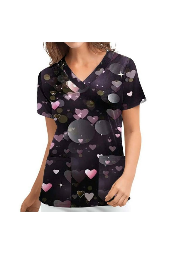 Nursing Uniform For Womens Scrubs Tops Color Casual Working Uniform With Pocket V-Neck Work Utility & Safety Tops Nursing Worker Protective Clothing Top