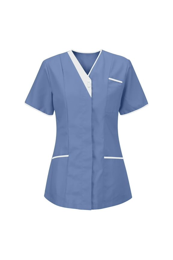 Nursing Uniform For Womens Scrubs Tops Color Casual Working Uniform With Pocket V-Neck Work Utility & Safety Tops Nursing Worker Protective Clothing Top