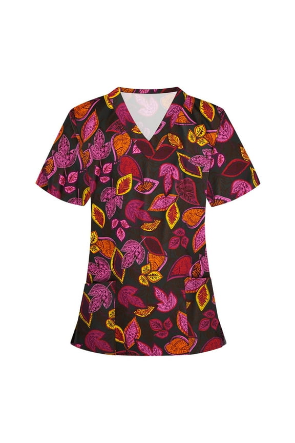 Nursing Uniform for Womens Scrubs Tops Color Casual Working Uniform with Pocket V-Neck Work Utility & Safety Tops Nursing Worker Protective Clothing Top