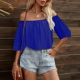 thumbnail image 1 of Frostluinai Off Shoulder Tops for Women Strapless 3/4 Sleeve T Shirts Solid Color Lounge Shirts Flowy Summer Blouses Lightweight Tees, 1 of 9
