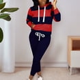 thumbnail image 1 of Frostluinai Outfits for Women 2 Piece Sets Striped Hoodies Slim Fit Leggings Long Sleeve Drawstring Waisted Casual Fall Sets with Pocket, 1 of 4