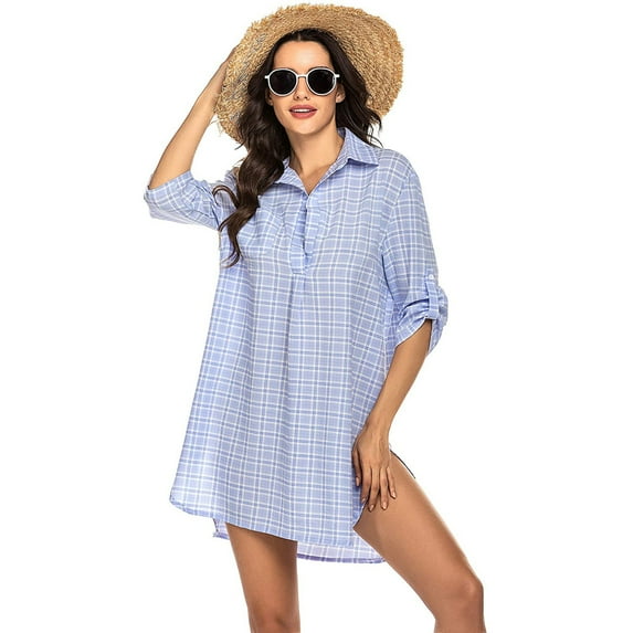 Frostluinai Oversized Button Down Shirts For Women Loose Swimsuit Beach Cover Up Shirt Bikini Beachwear Bathing Suit Beach Dress Sun Dress