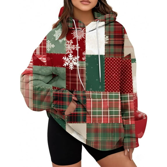 Frostluinai Oversized Hoodies for Women Christmas Ugly Sweatshirts Long Sleeve Drawstring Warm Pullover Fall Holiday Graphic Hoodies with Pocket