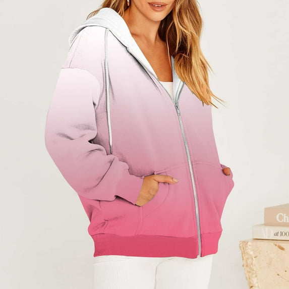 Frostluinai Oversized Hoodies for Women Long Sleeve Drop Shoulder Casual Sweatshirts Fashion Gradient Hooded Jackets Fall Hoodies with Pocket