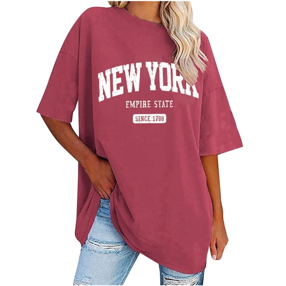 Frostluinai Oversized Shirts for Women Short Sleeve Drop Shoulder Tops Crewneck Funny Letter Print T Shirts Loose Fit Summer Blouses Tees