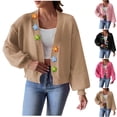 thumbnail image 1 of Frostluinai Oversized Sweater Cardigans Womens Open Front Cropped Sweaters Long Sleeve Drop Shoulder Knit Cardigans with Flower, 1 of 6