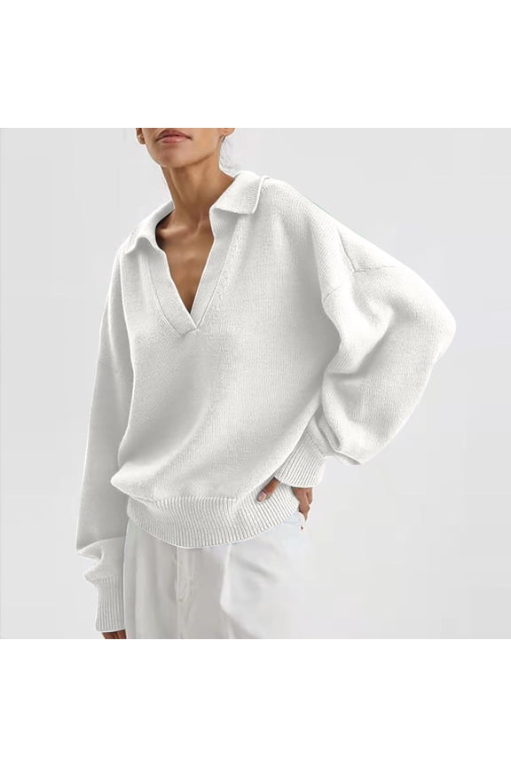 Oversized Sweatrs for Women Johnny Collar Knit Pullover Long Sleeve Drop Shoulder Knit Sweaters Solid Dressy Casual Work Sweaters