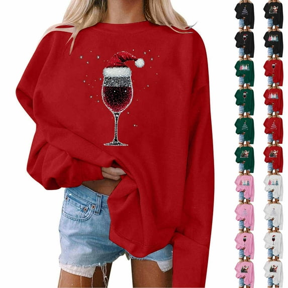 Frostluinai Oversized Ugly Sweatshirts Women Crewneck Long Sleeve Santa Cluas Pullover Casual Xmas Party Sweat Shirts for Ladies