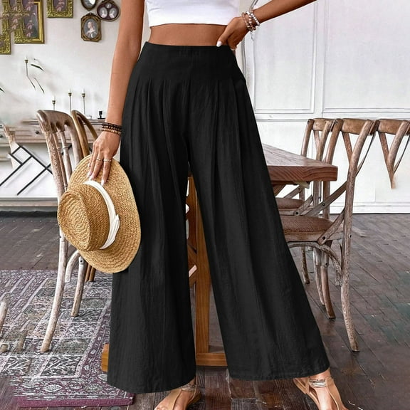 Frostluinai Palazzo Pants for Women High Elastic Waisted Wide Leg Lounge Capris Solid Color Straight Leg Comfy Capris Beach Vacation Pants
