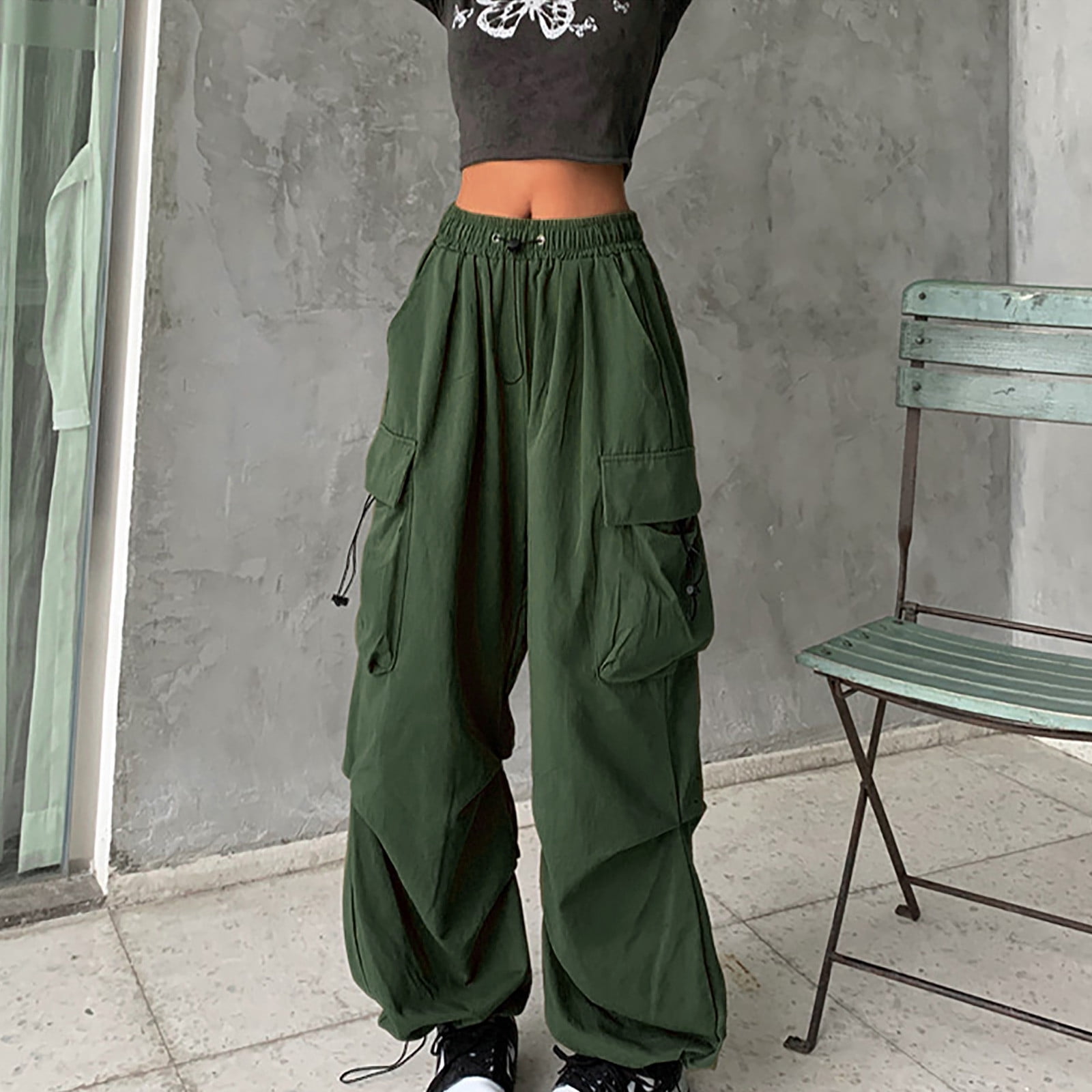 Frostluinai Parachute Pants for Women Baggy Fit Cargo Pants Elastic — free download