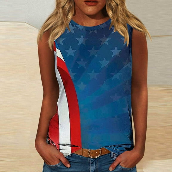 Frostluinai Patriotic Tank Tops for Women Sleeveless Crew Neck Tee Shirts Lightweight Independence Day Tanks Plus Size Summer Tanks
