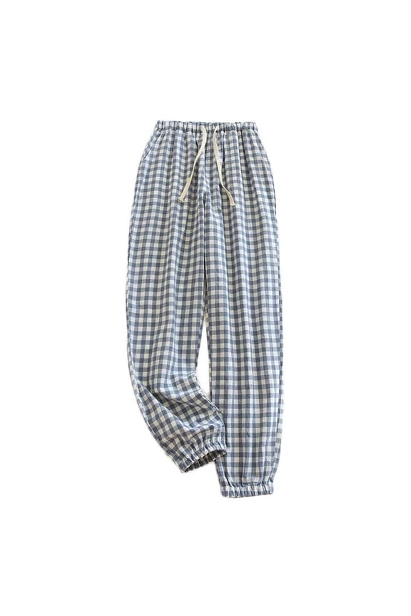 Plaid Lounge Pants for Women Elastic Waisted Cinch Bottom Pants Comzy Wide Leg Pants Color Block Loungewear Pants with Pocket