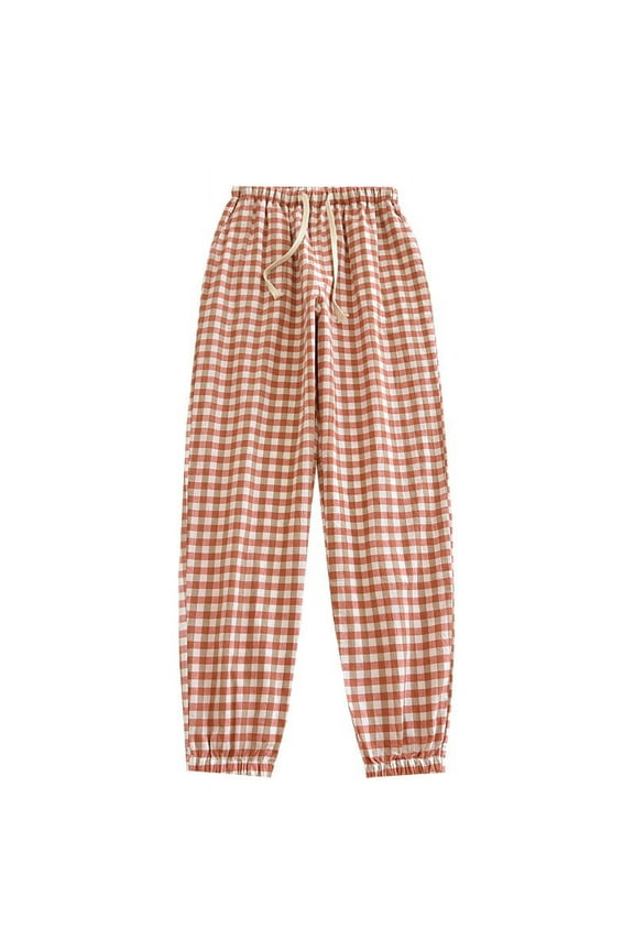 Plaid Lounge Pants for Women Elastic Waisted Cinch Bottom Pants Comzy Wide Leg Pants Color Block Loungewear Pants with Pocket